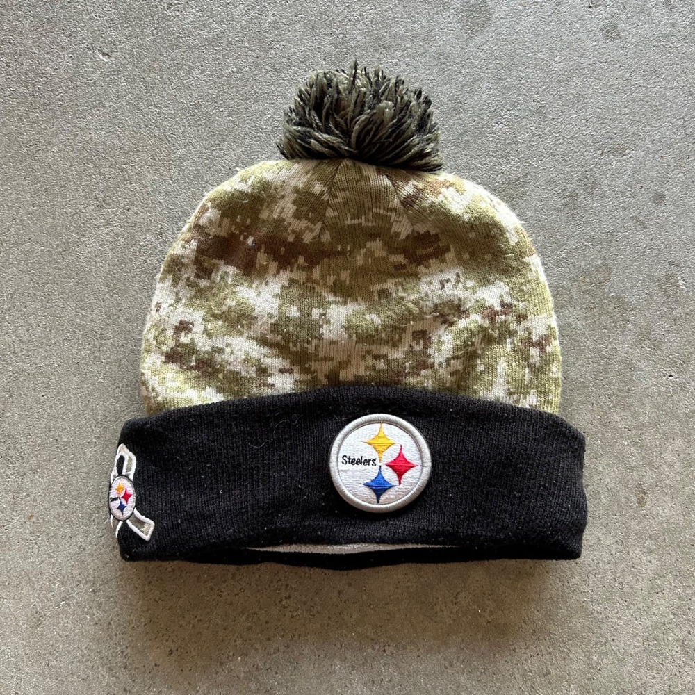 New Era Pittsburgh Steelers Pom Beanie Hat Cap Digital Camo Fleece Lined NFL